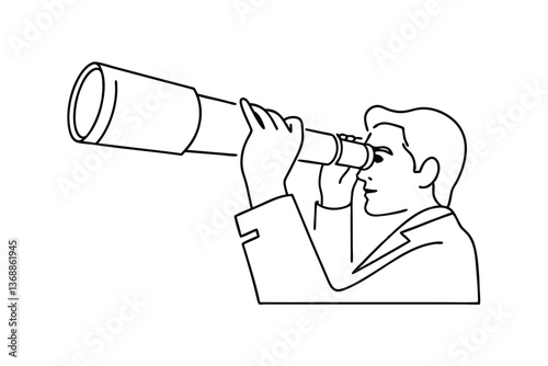 Businessman using telescope for future vision, strategic planning