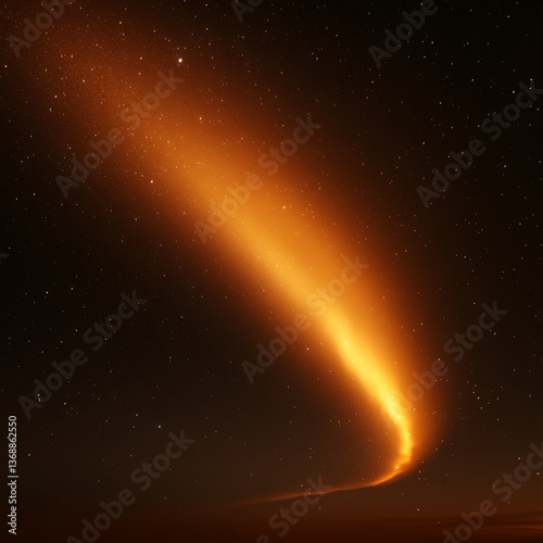 Orange light beam streaks across dark night sky.