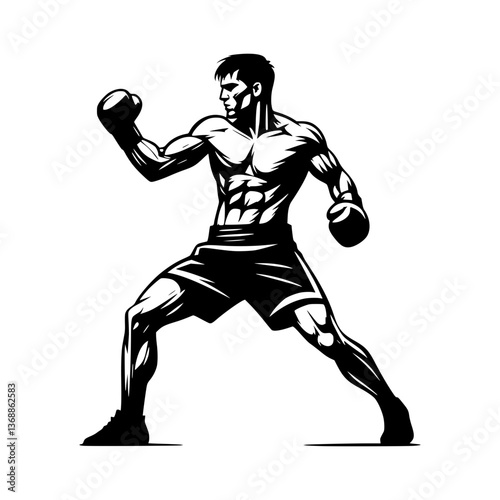 Silhouettes of a boxer and a man running with hands in motion, illustrating sport and fitness in a dynamic athletic scene