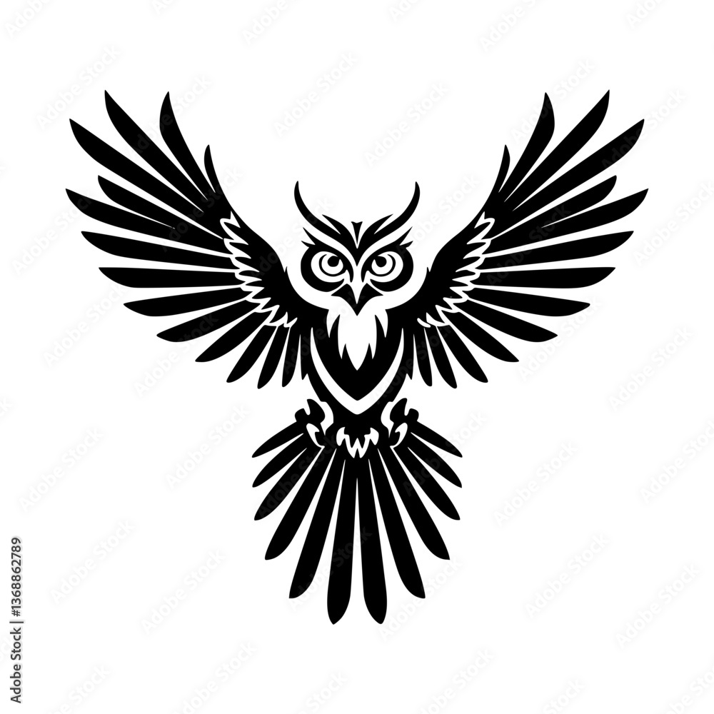 Obraz premium Vintage eagle tattoo design with wings symbolizing freedom and strength, featuring feathers and an emblematic shield