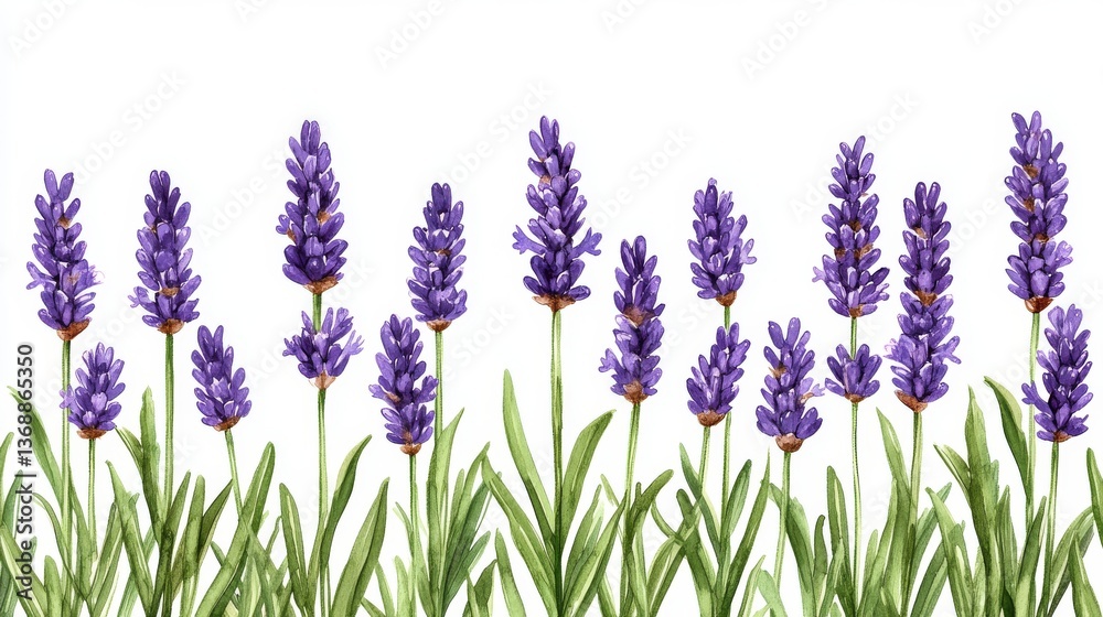 Naklejka premium Lavender sprigs, fragrant and forming a border, isolated with ample negative space for design layouts