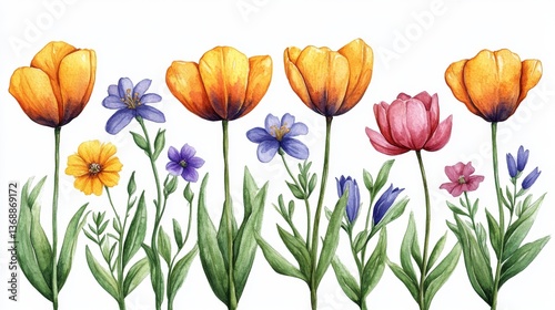 Wallpaper Mural An assortment of grunge oil-painted summer blooms, isolated against a transparent background Torontodigital.ca