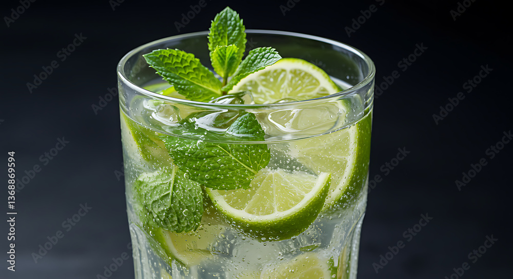 Fototapeta premium Refreshing Lime and Mint Cocktail A Summer Drink Recipe