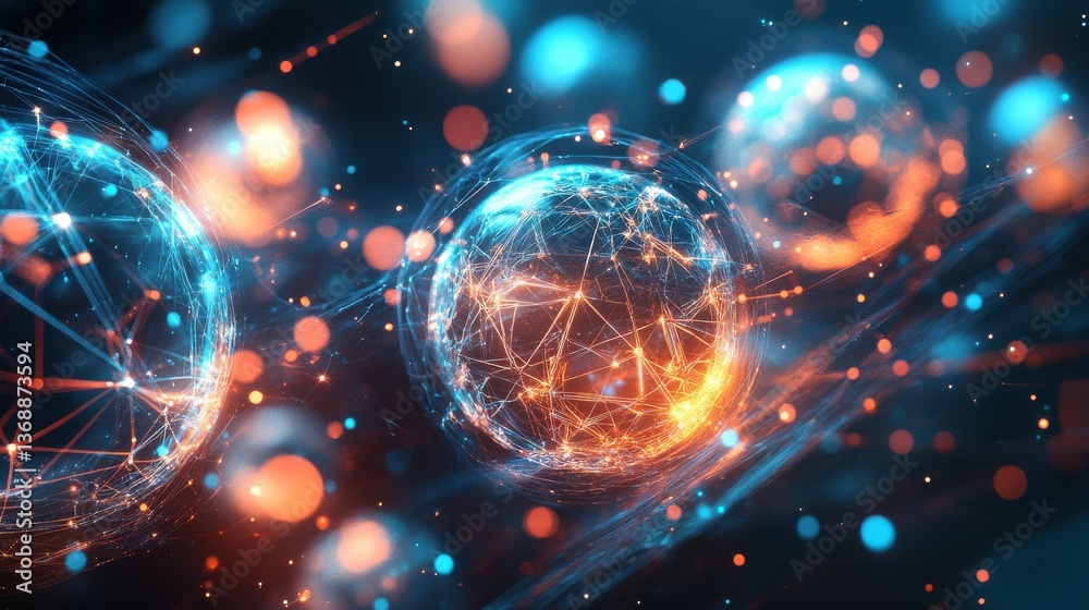 Abstract Network Sphere Futuristic Technology Background with Glowing Connections and Bokeh Lights Abstract Network Sphere Futuristic Technology Background with Glowing Connections and Bokeh Lights