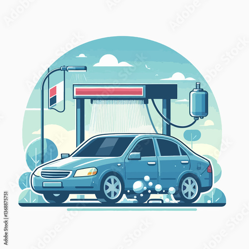 A car is being washed at a car wash