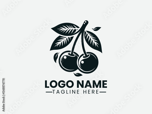 Cherry Fruit Vector Logo Design, Fresh Cherry Logo Sweet Cherry Logo