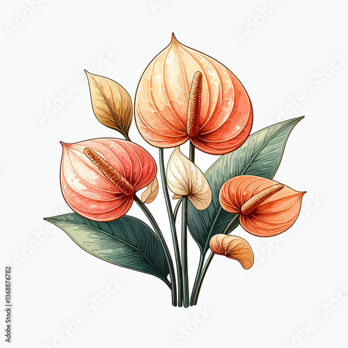 A drawing of a bouquet of flowers with a white background
