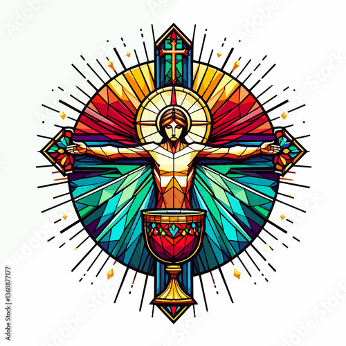 A man is holding a cup in front of a cross