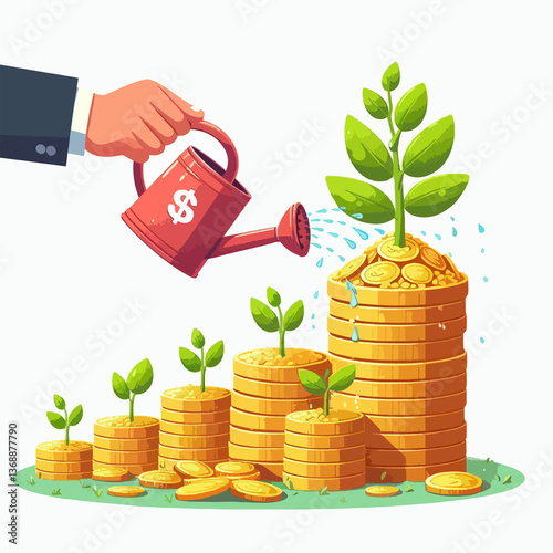 A person is watering a plant with a watering can that has the number on it