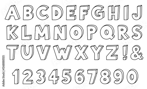3D Block Letter Alphabet and Number Vector Clipart - Transparent Outlines