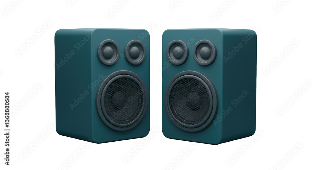 Isolated Pair of Dark Teal Speakers with Mesh Grilles Isolated Pair of Dark Teal Speakers with Mesh Grilles