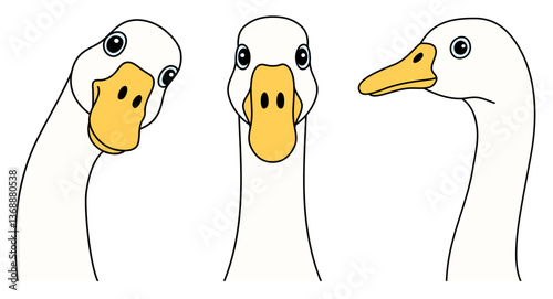 Cute Cartoon Goose or Duck Face and Head Clipart Set