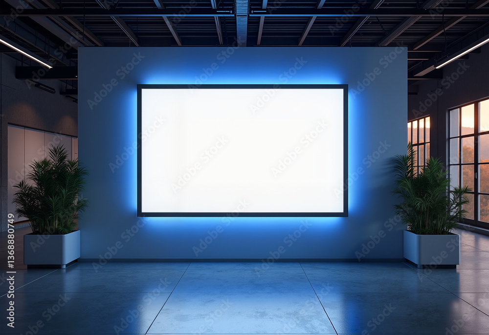 Modern empty screen display in a stylish indoor environment mockup Modern empty screen display in a stylish indoor environment mockup