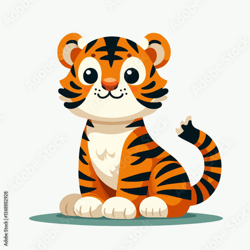 A cartoon tiger is sitting on a green surface