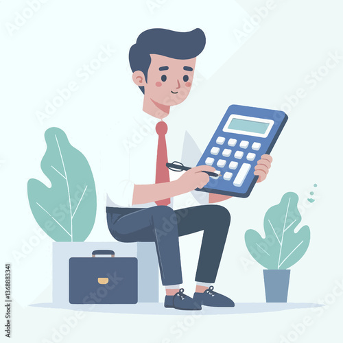 A man is sitting on a chair with a calculator in his hand