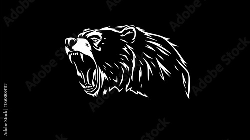 Outline of a roaring grizzly bear minimal strong and fierce animal vector design