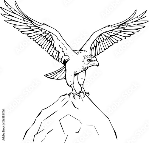 Outline of a hawk gracefully landing minimal majestic bird vector illustration
