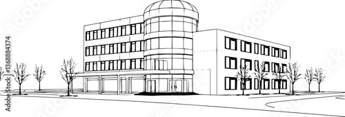 Outline of a hospital with a cross symbol minimal medical center vector design
