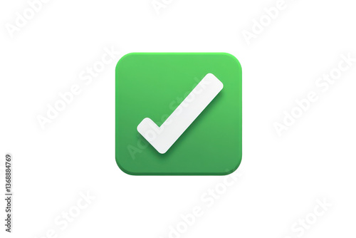Green checkmark icon with minimalist design and rounded corners as an approval symbol isolated on transparent background