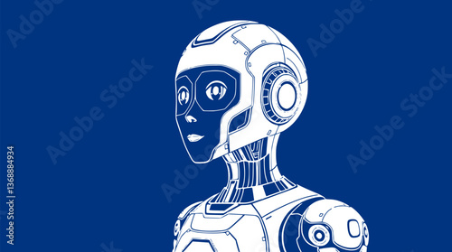 Outline of a smart AI assistant robot minimal futuristic technology vector art.