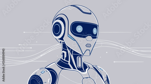 Outline of a smart AI assistant robot minimal futuristic technology vector art.