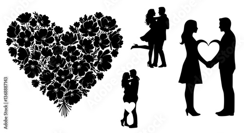Valentine's Day Black Vector Silhouette on White Background | Romantic Illustration | Love Symbol | Minimalist & Editable Design
