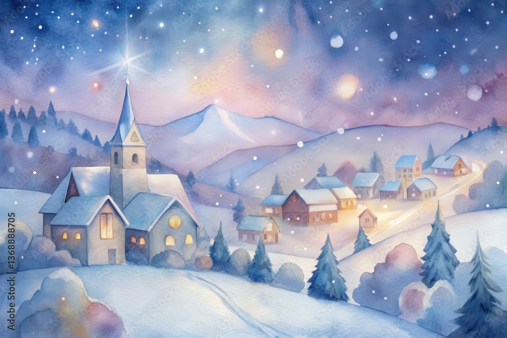 Fototapeta premium water color composition of a snowy village