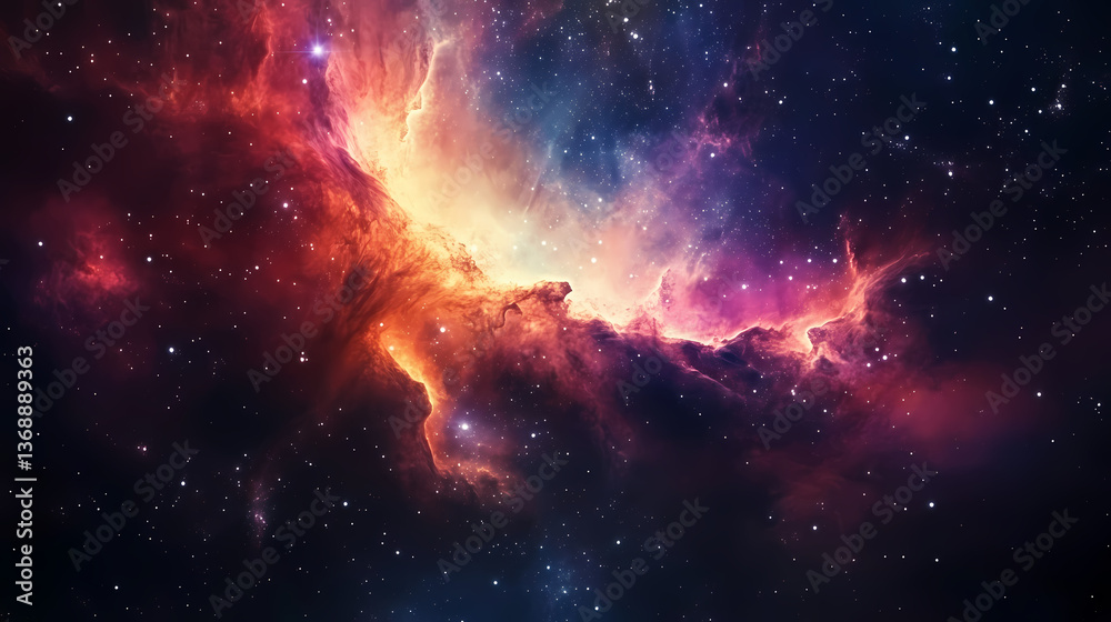 Fototapeta premium A stunning cosmic view of a glowing nebula drifting through the vast universe. Nebula Drift. Illustration