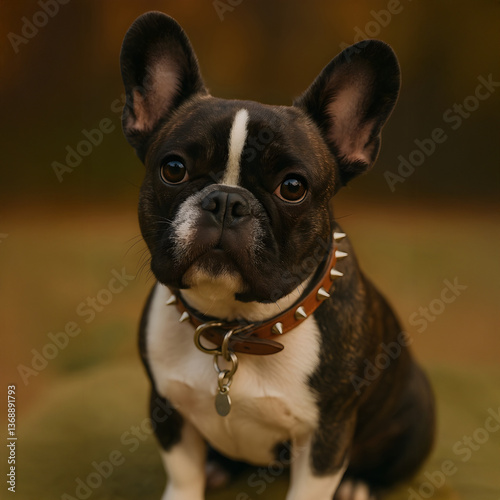 Pablo the Brindle French Bulldog Sitting and Looking Up with Expressive Eyes