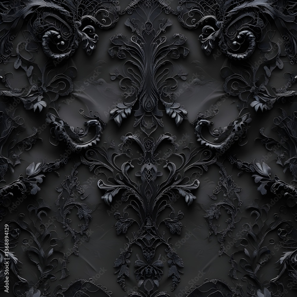 black textured abstract background graceful gothic lace fabric top view Generative AI black textured abstract background graceful gothic lace fabric top view Generative AI