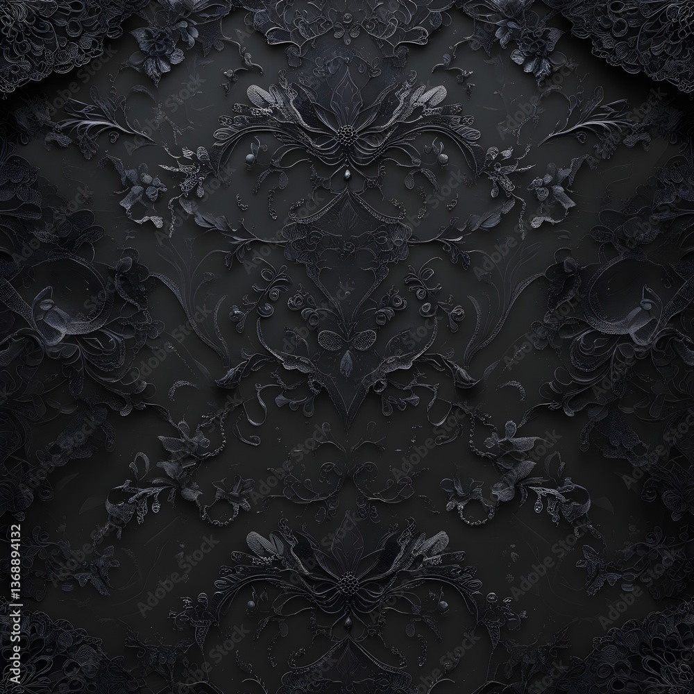 black textured abstract background graceful gothic lace fabric top view Generative AI black textured abstract background graceful gothic lace fabric top view Generative AI