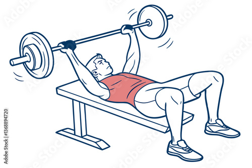 Muscular Man Performing Bench Press Exercise