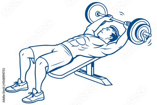 Muscular Man Performing Bench Press Exercise