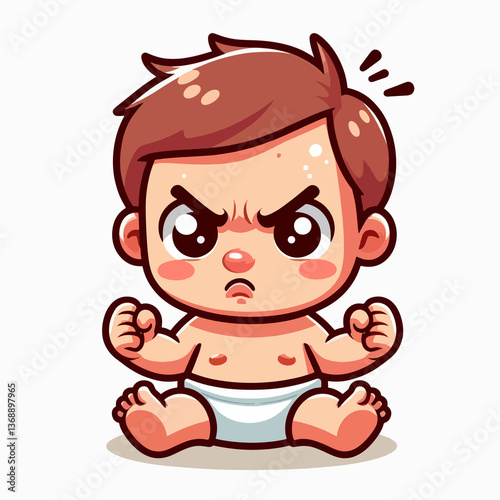 A cartoon baby with a red face and clenched fists