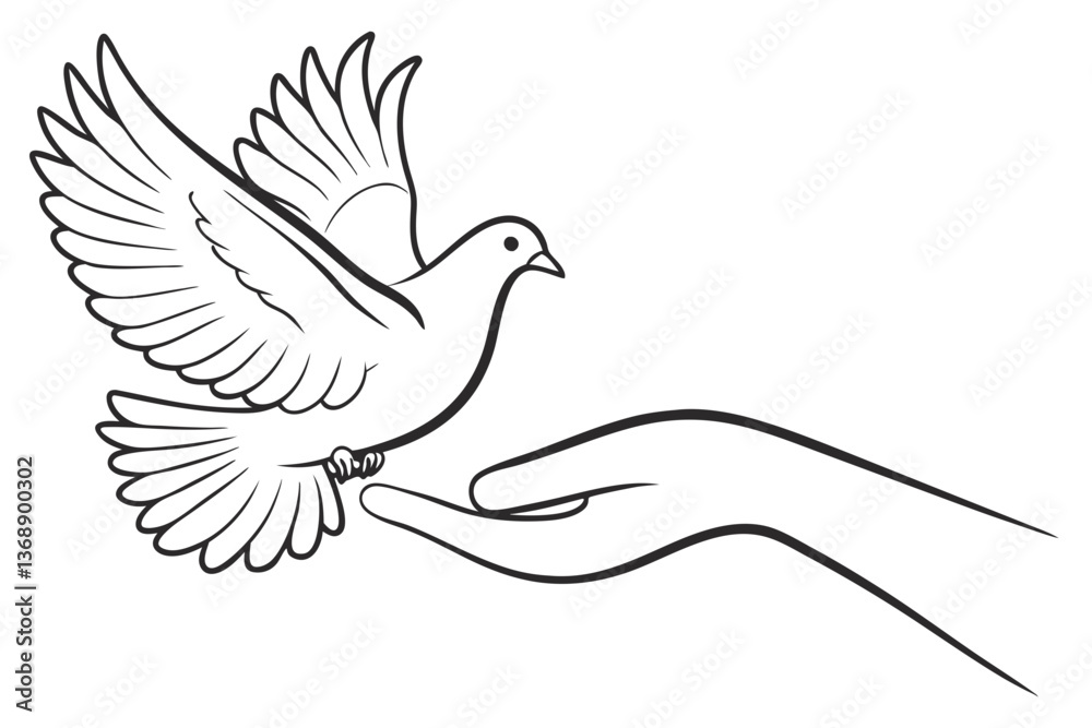 Graceful Hand and Dove Vector Art. A Peaceful Gesture Graceful Hand and Dove Vector Art. A Peaceful Gesture