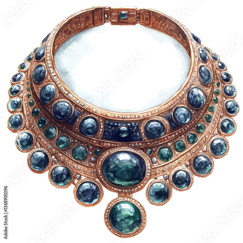 A watercolor vector of an artistic gold choker necklace, isolated on a white background. artistic gold choker necklace bold vector


