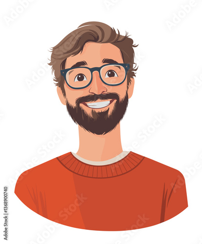 Joyful European man with glasses smiling in a cozy indoor setting during a relaxed afternoon gathering