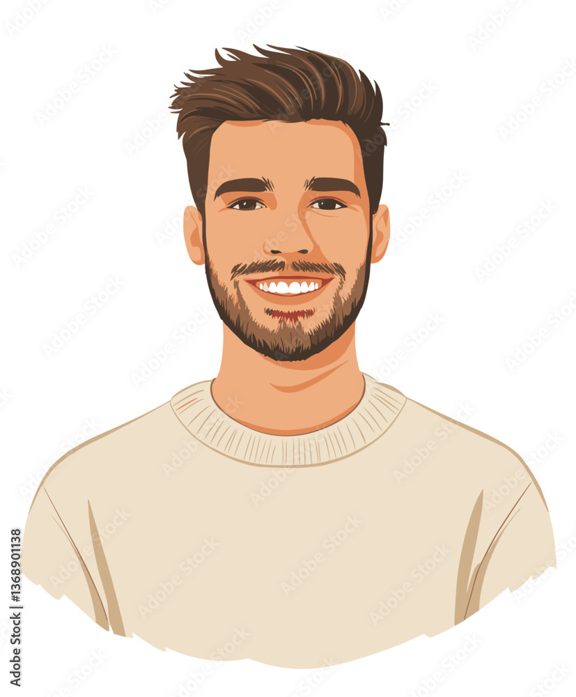 Fototapeta premium Cheerful young man with a short beard enjoys a sunny afternoon outdoors in a vibrant urban setting