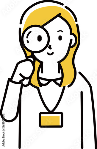 定番　伝わる 人物イラスト　調べるオフィスの髪の長い女性