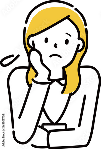 番　伝わる 人物イラスト　困るオフィスの髪の長い女性