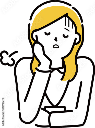 定番　伝わる 人物イラスト　ため息をするオフィスの髪の長い女性