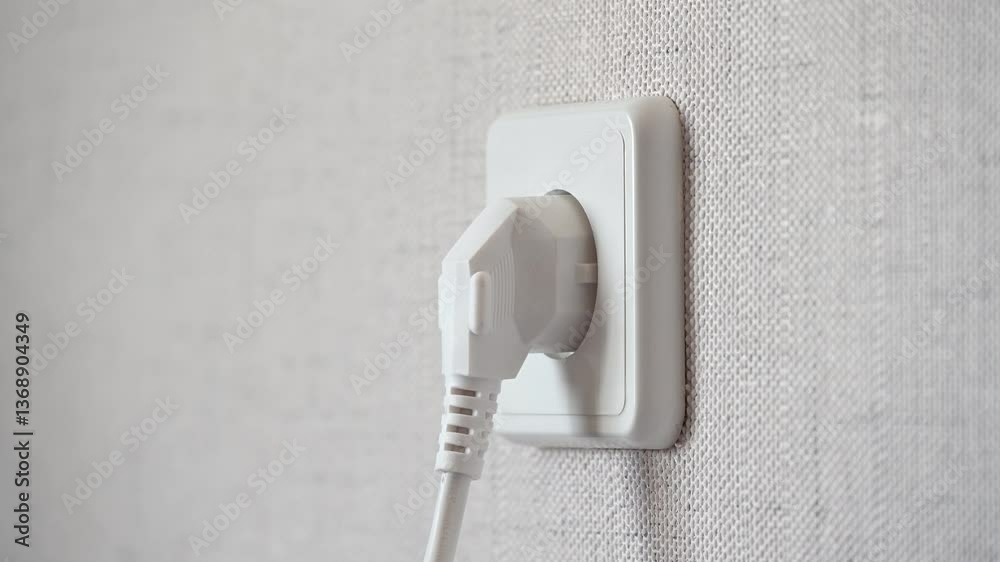 video in 4K format, plug is inserted into the socket and removed, connecting the phone, charging gadgets, turning on home appliances