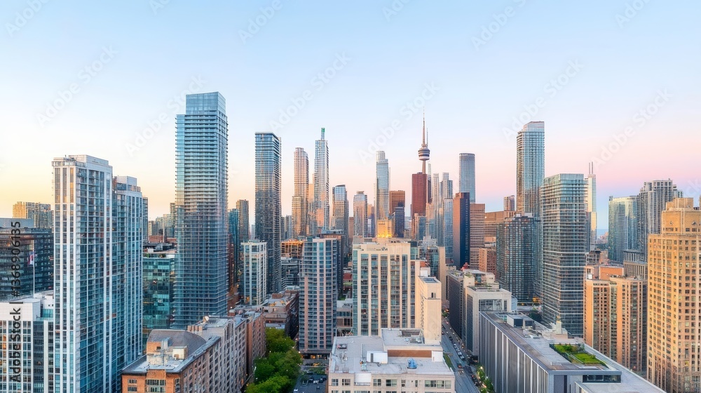 Fototapeta premium Urban Skyline at Dusk with Skyscrapers in Toronto