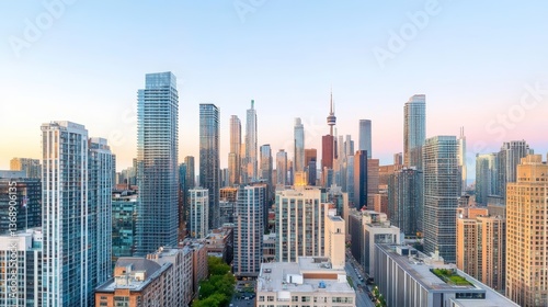 Urban Skyline at Dusk with Skyscrapers in Toronto