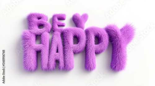 Obraz na płótnie 3D rendering of the words be happy made of soft fluffy fur in purple, conveying a cheerful and positive message w salonie