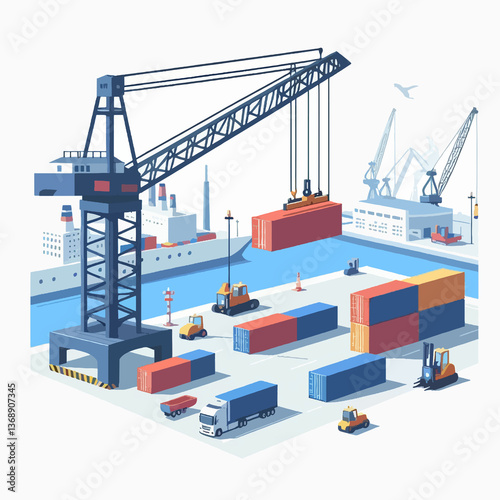 A large crane is lifting a container off a ship