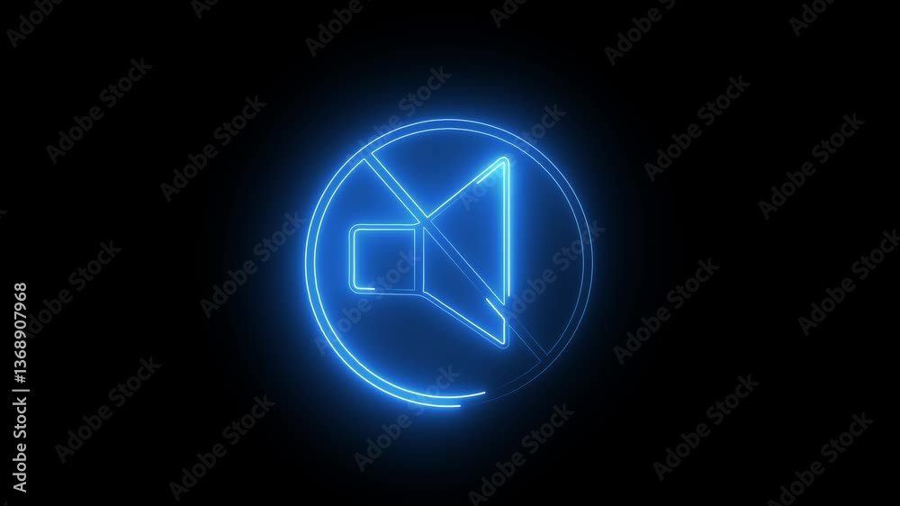 Glowing neon sound icon blue color  speaker animation frequency speaker  with  black background.