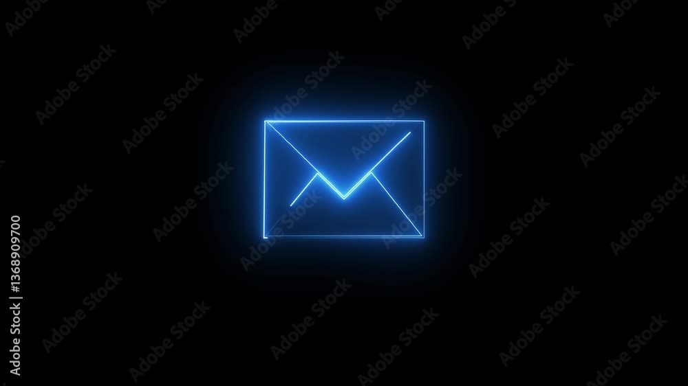 Blue color  neon mail envelope icon animated on black background. glowing neon Mail envelope, incoming mail ,ANIMITION..