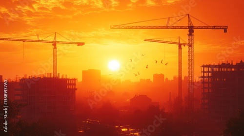 Sunrise over Construction Site Cityscape