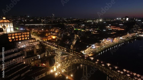 Wallpaper Mural Sunset Dom Luis I Bridge At Porto In District Of Porto Portugal. Sunset Skyline Scene. Illuminated Bridge Landscape. Dom Luis I Bridge At District Of Porto Portugal. Railroad Transportation.  Torontodigital.ca